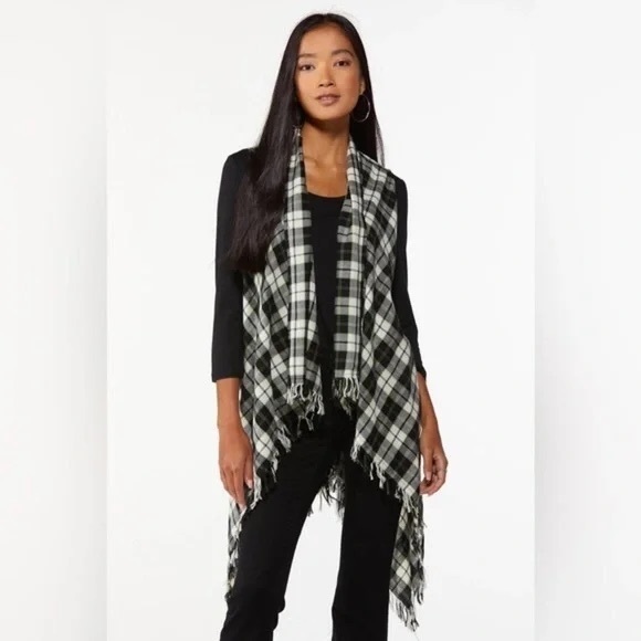 Cato Sweaters - 💖 Cato | Plaid Fringe Vest Ideal Black Fall Size Large Boho